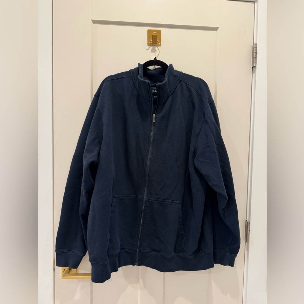 Men's Navy Full-Zip Sweater llbean xxl tall 2XL